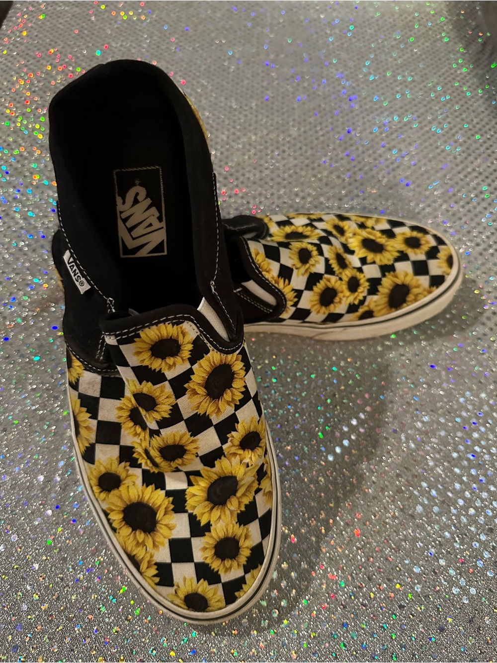 Vans Women’s Slip-On Sunflower sneakers sz 10 Yellow Black White EUC
